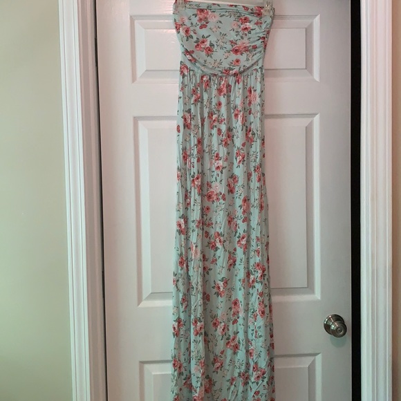 iris Mint Green Pink Floral Rose Strapless Maxi/Sundress Women’s SMALL - Picture 4 of 14